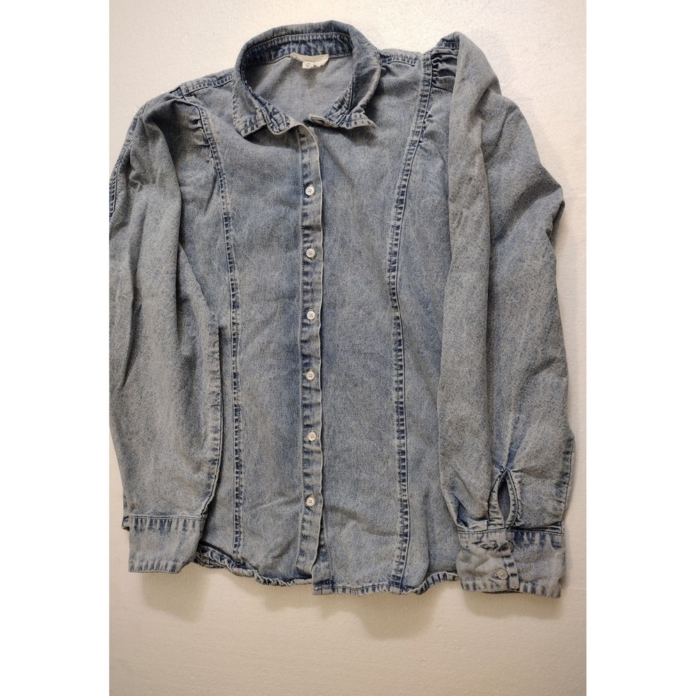 a loves a Denim Shirt Womens M Acid Wash Long Sleeve Button Up Light Blue